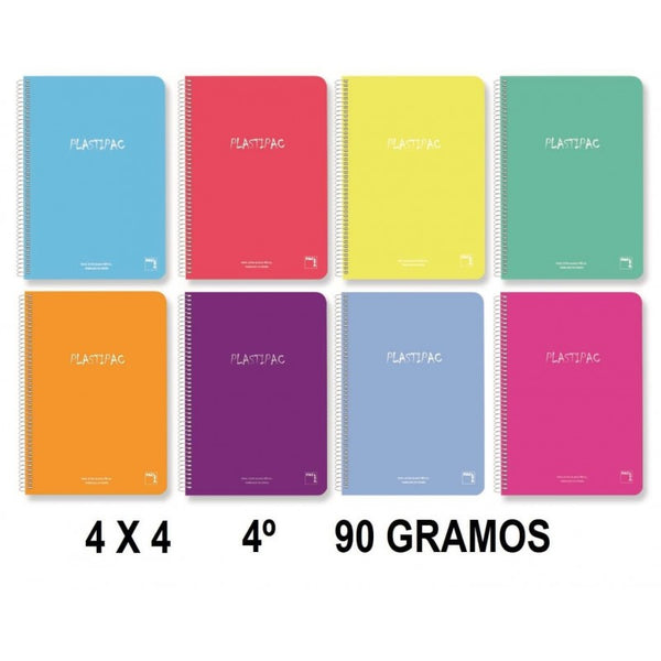 Cuaderno Bloc Espiral Cuarto A5 80h 90grs 4x4 mm Tapa Plástica Colores Surtidos - Plastipac