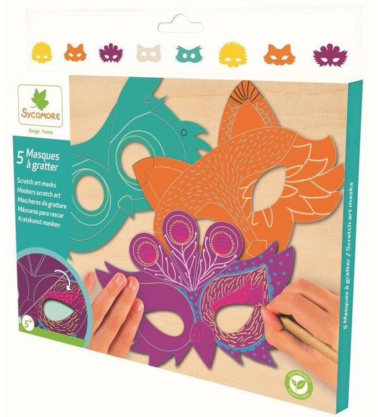 Bolsa Scratch Art 5 Máscaras de Animales - Manualidades Crea Y Decora Tus Máscaras De Disfraces - Mácaras Infantiles Para Carnaval - Antifáz Infantil Animales - Sycomore