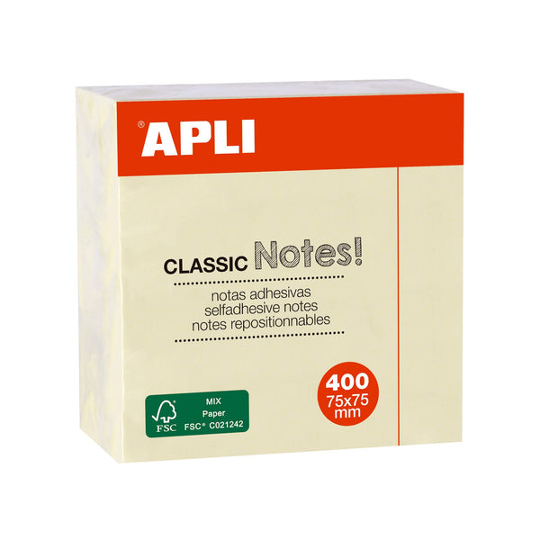 Notas Adhesivas Clásicas Amarillas Apli - Apli Classic Notes 75x75mm 400 unds - Apli