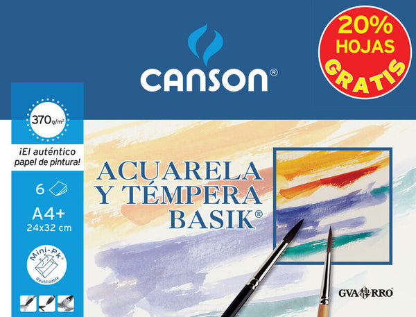 Láminas De Papel Blanco Para Acuarelas, Témpera Y Guache A4 Grano Fino 370 Gramos - Canson