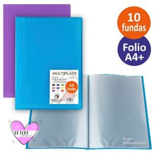Carpeta De Fundas Traslucidas Color Azul Folio (10 Fundas)