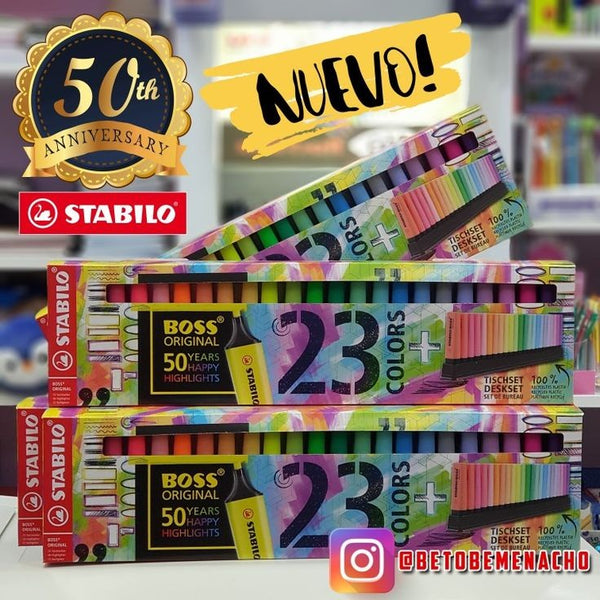 Marcador STABILO BOSS ORIGINAL - Set / Pack de mesa edición 50 aniversario con 23 colores.