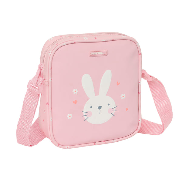 Bolso Bandolera Infantil Conejito Blanco Corazones Y flores Sandwichera Preescolar Conejito - Safta