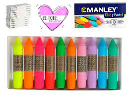 Manley Pack 10 Ceras Manley Colores Especiales (Fluo+Pastel) - Ceras Blandas  de Trazo Suave - Gran Variedad de Tecnicas y Aplicaciones - Colorido  Especial (Fluo+Pastel) - Colores Surtidos > Papelería / Oficina >