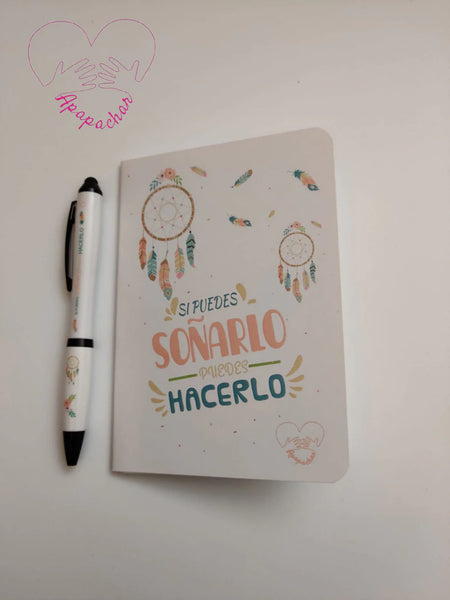 Cuaderno De Bolsillo + Bolígrafo Azul Con Puntero Para Tablet Si puedes Soñarlo Puedes Hacerlo