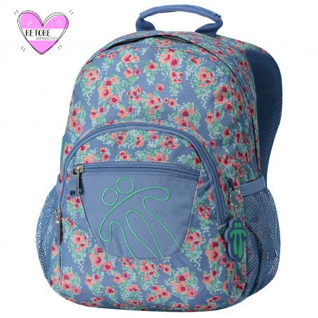 Mochila Escolar Pequeña Totto Azul Cielo Con Flores / Mod. Tempera